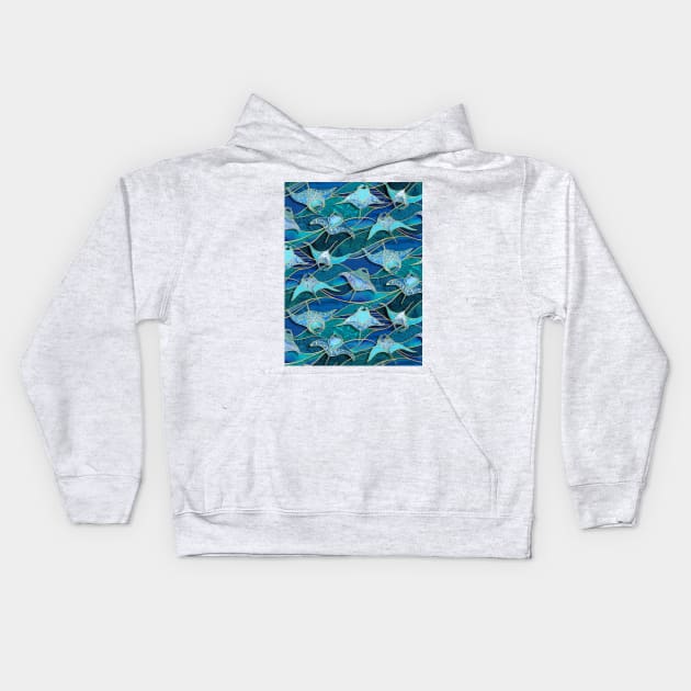 Patchwork Manta Rays in Sapphire and Turquoise Blue Kids Hoodie by micklyn